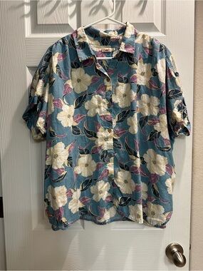 Faherty Teal Floral Short-Sleeve Button-Down Shirt